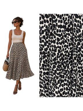 Vtg 90s Y2K MANYUS 100% Silk Midi Skirt Dalmation Print Flowy Parisian Chic Sz M
